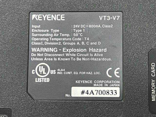 Keyence Corp VT3-V7 7 Inch VGA TFT Color Touch Screen Display Panel Used