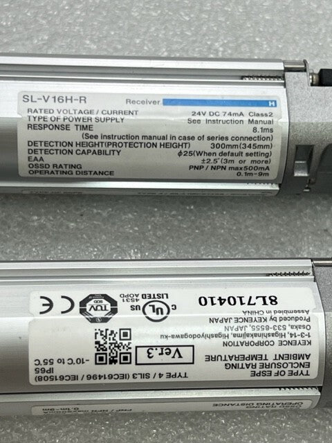 Keyence SL-V16H-T Transmitter SL-V16H-R Receiver 300mm Safety Light Curtain Used