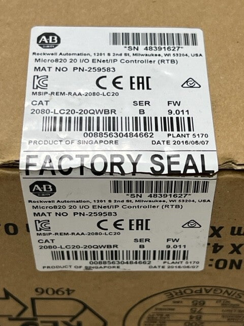 2080-LC20-20QWBR Ser B Micro820 EtherNet IP PLC Controller New