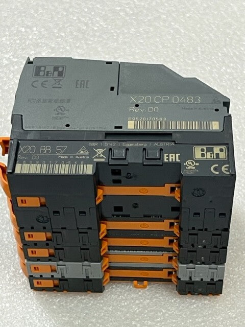 B&R X20CP0483 Rev D0 PLC with X20 PS9062 DI9372 DO9321 PS2100 DO9321 I/O Modules