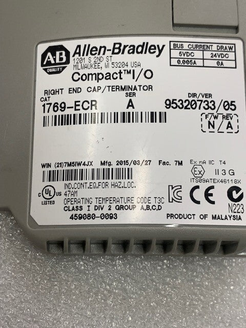 1769-ECR SER A Compact I/O Right End Cap Terminator Used