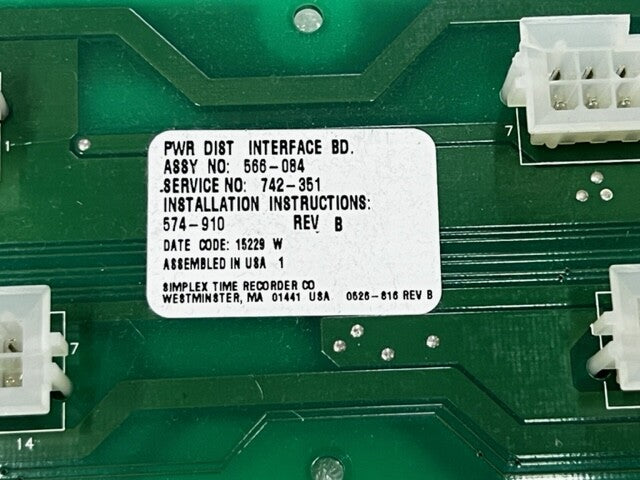 Simplex 4100 Power Distribution Interface Assy Board 566-084 Used