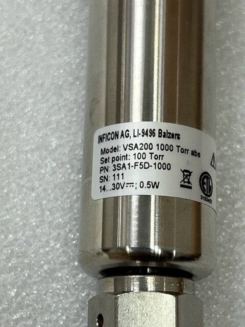 Inficon VSA200 3SA1-F5D-1000 1000 Torr Absolute Vacuum Presuure Switch Used