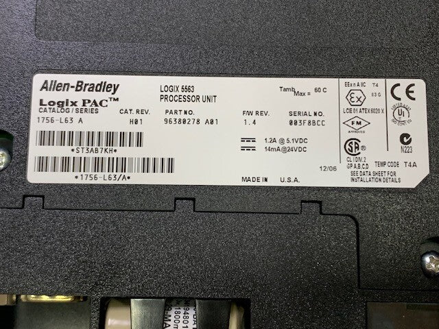 1756-L63 Series A ControlLogix LOGIX 5563 Processor Controller Unit Used