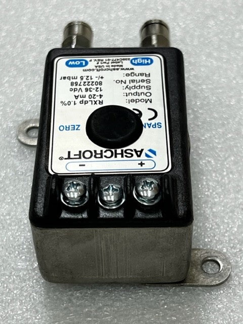 Ashcroft RXLdp 1.0% 4-20mA 12-36Vdc +/- 12.5mbar Pressure Transmitter Used