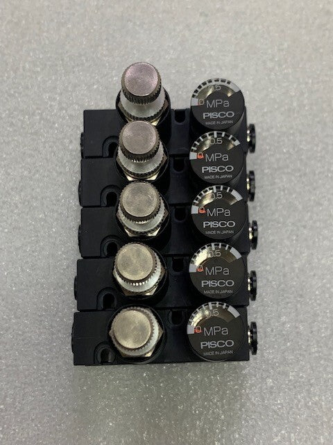 Lot of 5 Pcs - Pisco RUM4-4 Miniature Air Pressure Regulator with Gauge Used