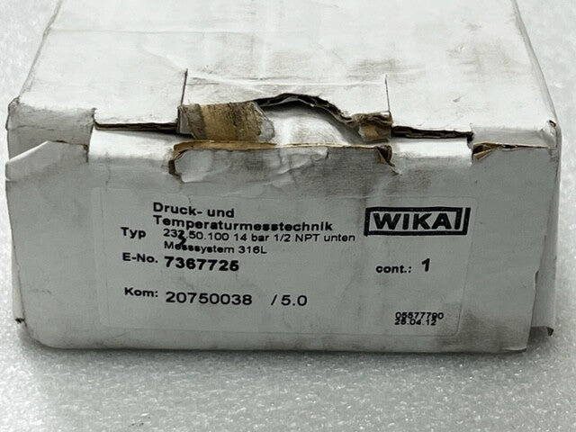 Wika 232.50.100 14 bar 1/2 NPT 316L Pressure Gauge New