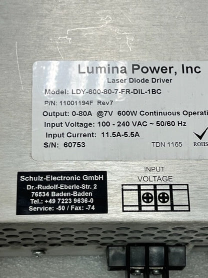 Lumina Power LDY-600-80-7-FR-DIL-1BC Laser Diode Driver Used