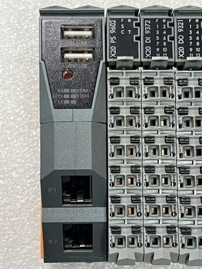 B&R X20CP0483 Rev D0 PLC with X20 PS9062 DI9372 DO9321 PS2100 DO9321 I/O Modules
