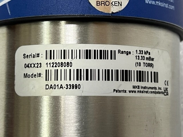 MKS DA01A-33990 1.33kPa DeviceNet i-Baratron Capacitance Digital Manometer Used