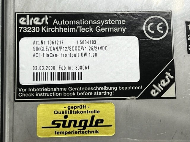 Elrest 1061217 SINGLE/CAN/P12/SCOC/V1.25/24VDC ACE-ElaCan Operator Panel Used