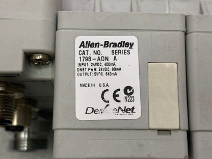 1798 FlexArmor DeviceNet Baseplate, Field Termination Plug and I/O Modules Used