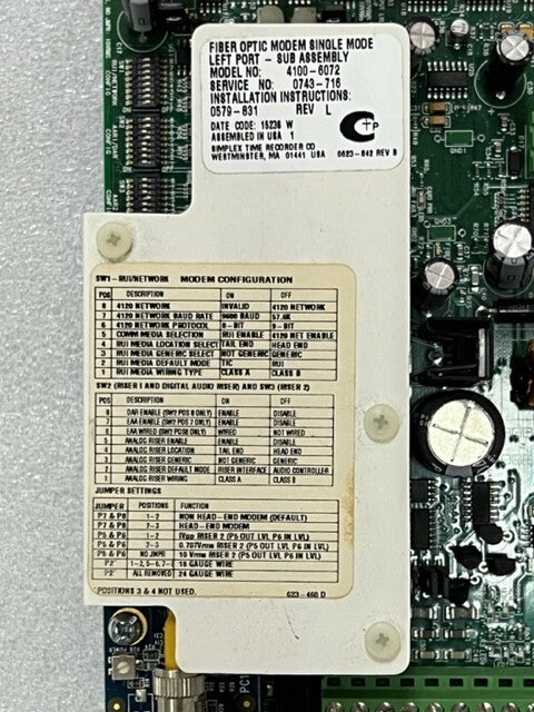 Simplex 4100-6072 Fiber Optic Modem Single Mode Left Port Sub Assembly Board