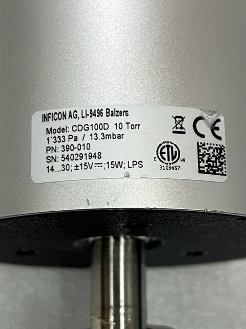 Inficon CDG100D 10 Torr 1.333Pa / 13.3mbar Capacitance Manometer Used