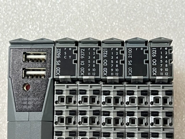 B&R X20CP0483 Rev D0 PLC with X20 PS9062 DI9372 DO9321 PS2100 DO9321 I/O Modules