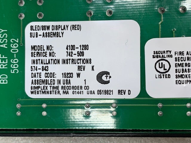 Simplex 4100-1280 8LED88W Display Sub-Assembly & 4100 LED Switch Controller Used