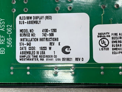 Simplex 4100-1280 8LED88W Display Sub-Assembly & 4100 LED Switch Controller Used