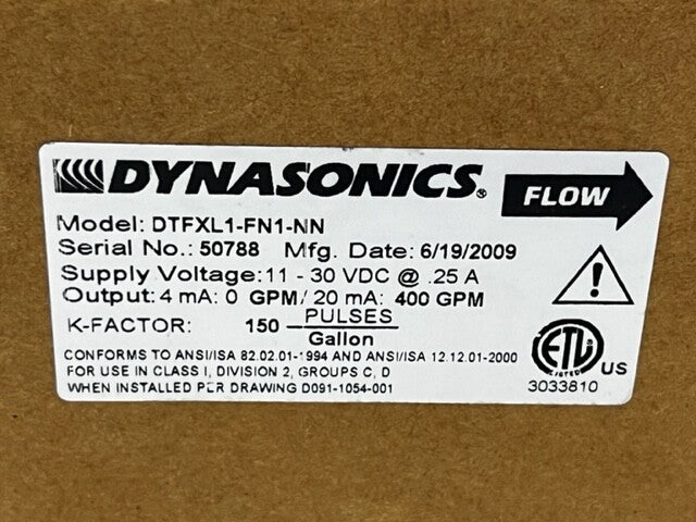 Dynasonics DTFXL1-FN1-NN Transit Time Flow Meter New