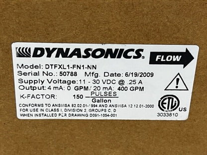 Dynasonics DTFXL1-FN1-NN Transit Time Flow Meter New