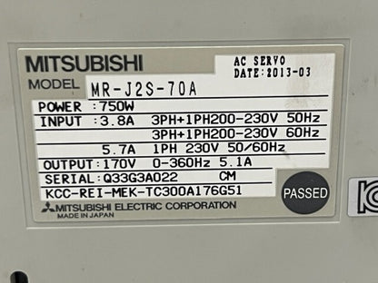 Mitsubishi Electric MR-J2S-70A 750W AC Servo Drive Amplifier Used