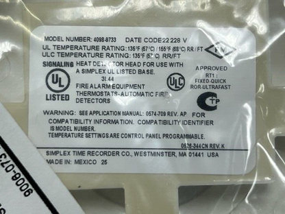 Lot of 10 Pcs - Simplex 4098-9733 Analog Heat Detector Head New in Sealed Bag
