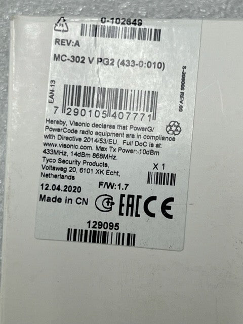 Visonic MC-302V PG2 (433-0:010) Wireless PowerG Magnetic Contact Device New