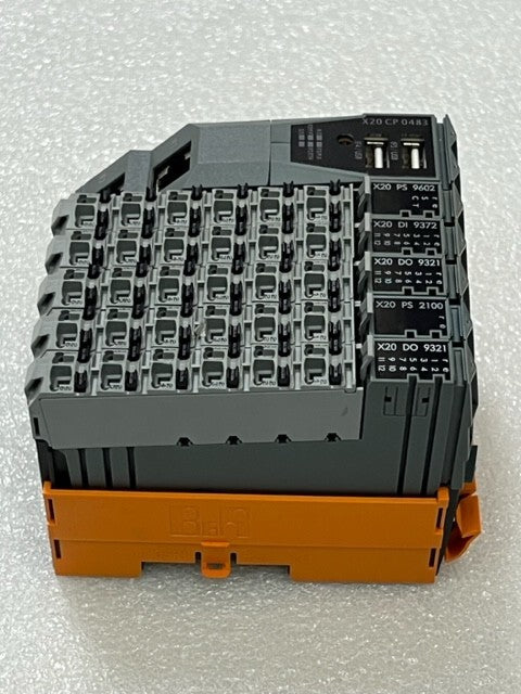 B&R X20CP0483 Rev D0 PLC with X20 PS9062 DI9372 DO9321 PS2100 DO9321 I/O Modules