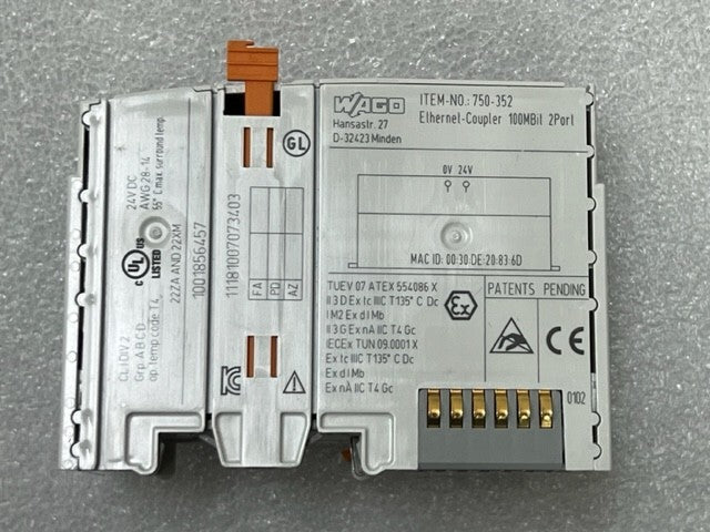 Wago 750-352 PLC Fieldbus EtherNet Coupler Module and I/O Modules Used