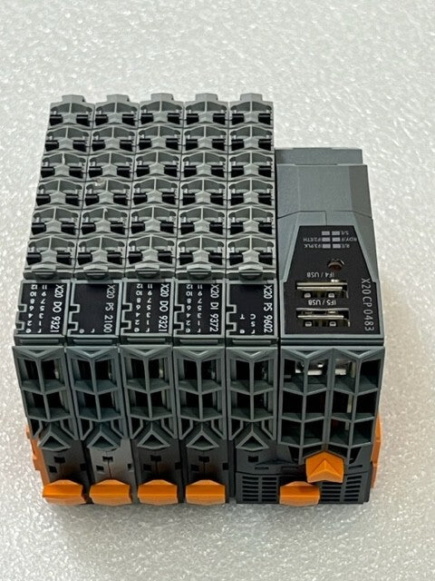 B&R X20CP0483 Rev D0 PLC with X20 PS9062 DI9372 DO9321 PS2100 DO9321 I/O Modules