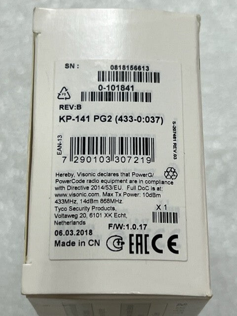 Visonic KP-141 PG2 (433-0:037) Wireless PowerG Two-way Keypad New