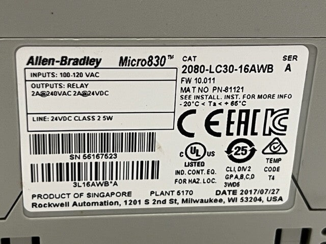 2080-LC30-16AWB Ser A Micro830 16 I/O PLC Controller New