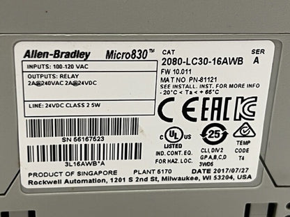 2080-LC30-16AWB Ser A Micro830 16 I/O PLC Controller New