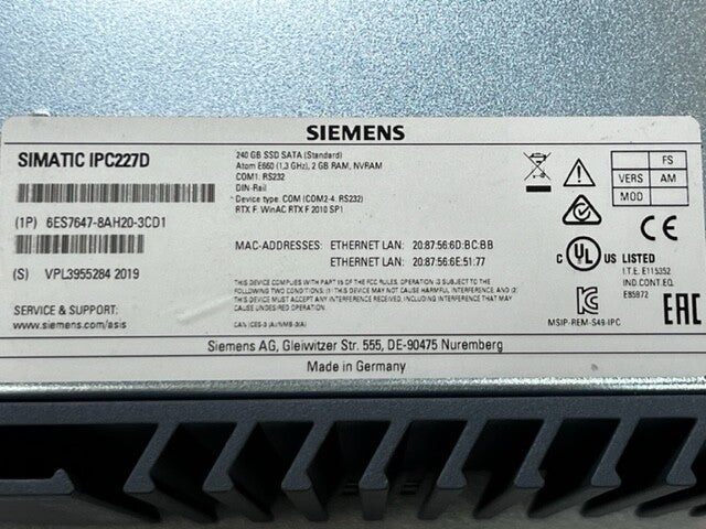 Siemens Simatic IPC227D 6ES7647-8AH20-3CD1 240GB SSD SATA  Box PC Used