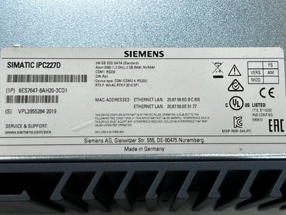Siemens Simatic IPC227D 6ES7647-8AH20-3CD1 240GB SSD SATA  Box PC Used