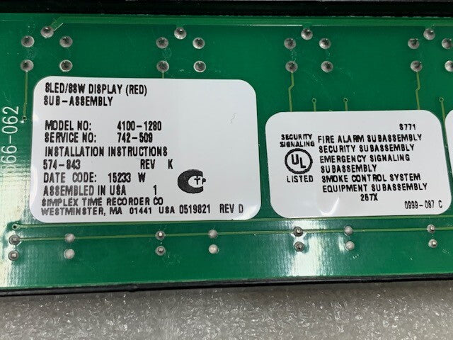 Simplex 4100-1280 8LED88W Display Sub-Assembly & 4100 LED Switch Controller Used