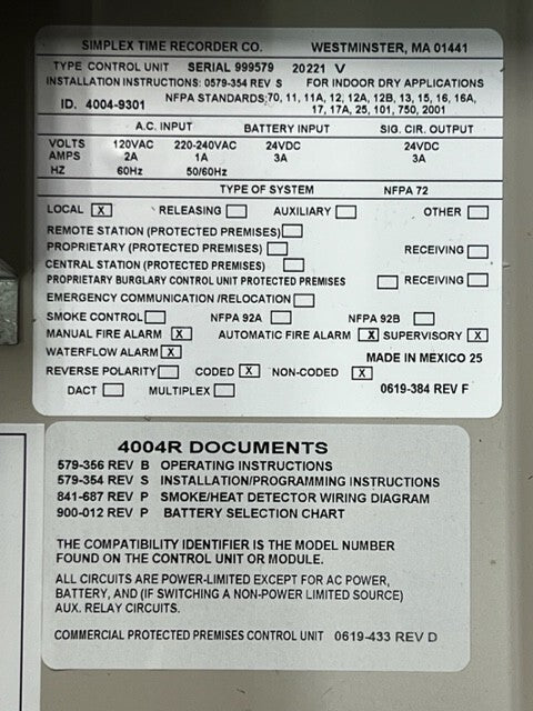 Simplex 4004 R Suppression Release Panel New