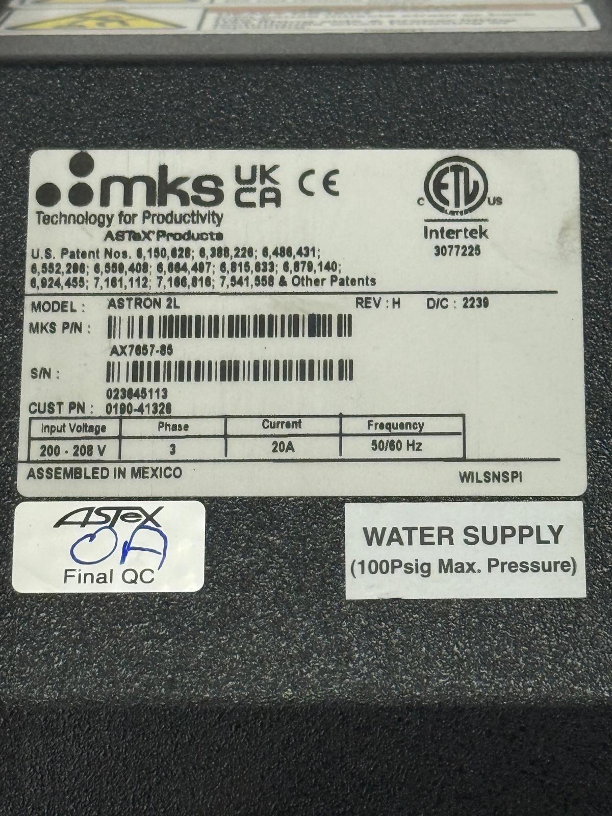 MKS Astex Astron 2L Rev H AX7657-86 Remote Plasma Source Excellent Condition