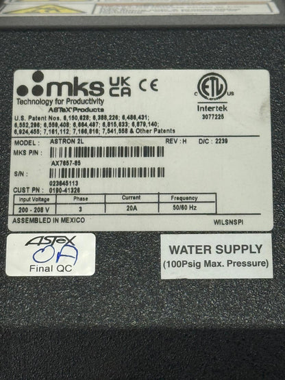 MKS Astex Astron 2L Rev H AX7657-86 Remote Plasma Source Excellent Condition